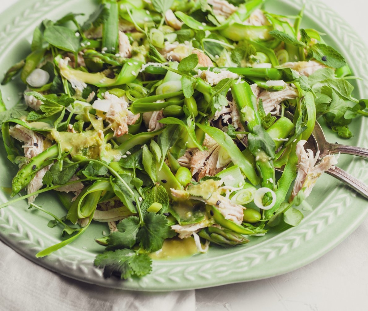 Asian chicken, edamame and asparagus salad