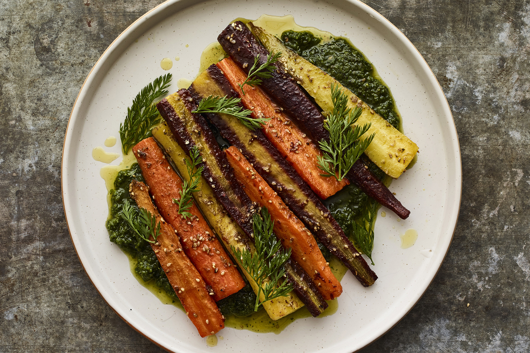 Carrot sticks with zatar and tahini dressing