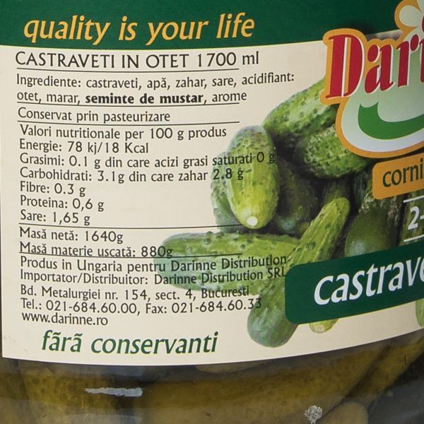 Castraveți în oțet cornișon extra Darinne, 2-5 cm, 1700ml - Image 2
