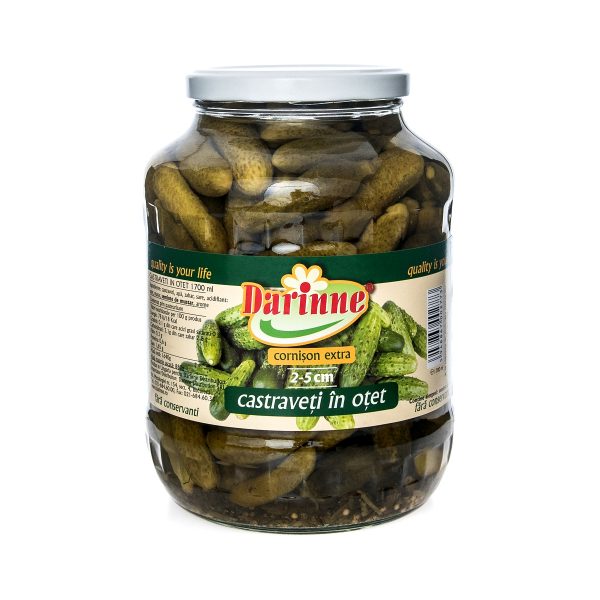 Castraveți în oțet cornișon extra Darinne, 2-5 cm, 1700ml