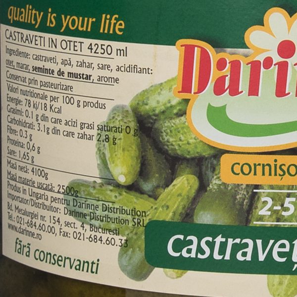 Castraveți în oțet cornișon extra Darinne, 2-5 cm, 4250ml - Image 2