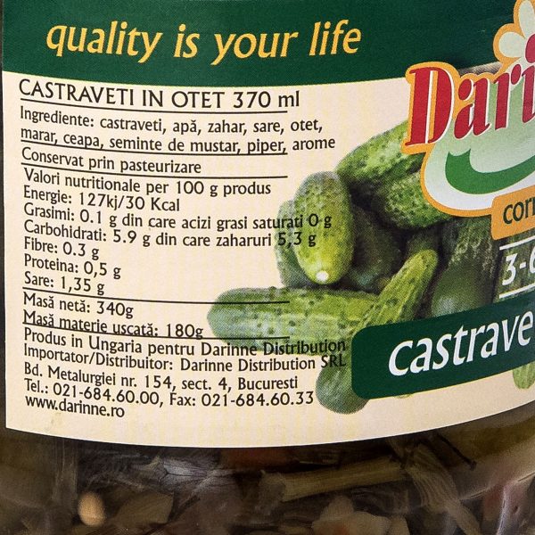Castraveți în oțet cornișon Darinne 3-6 cm, 370ml - Image 3