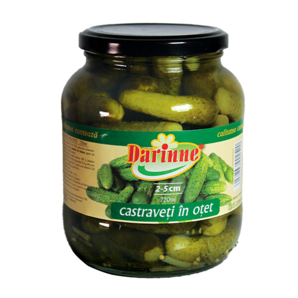 Castraveți în oțet cornișon extra Darinne, 2-5 cm, 720ml