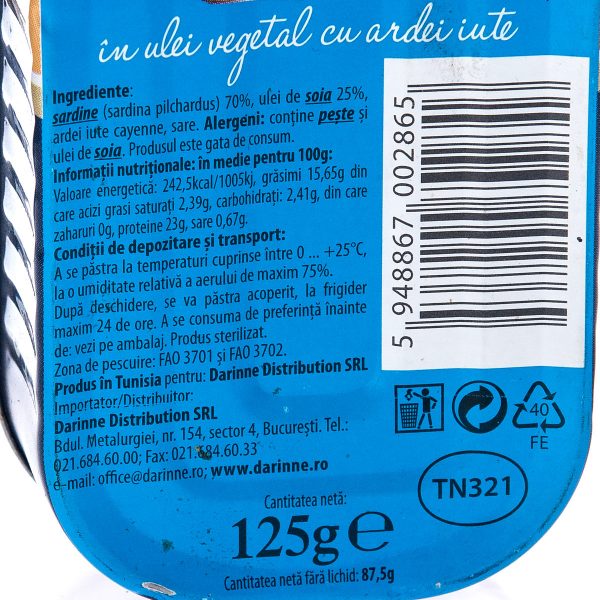 Sardine în ulei vegetal cu ardei iute Marina Blue, 125g - Image 6